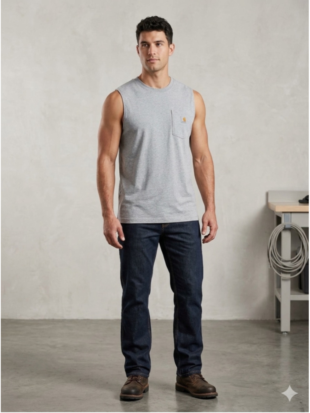 Men's Carhartt Relaxed Fit Pocket Tank Top Size L Grey 1925